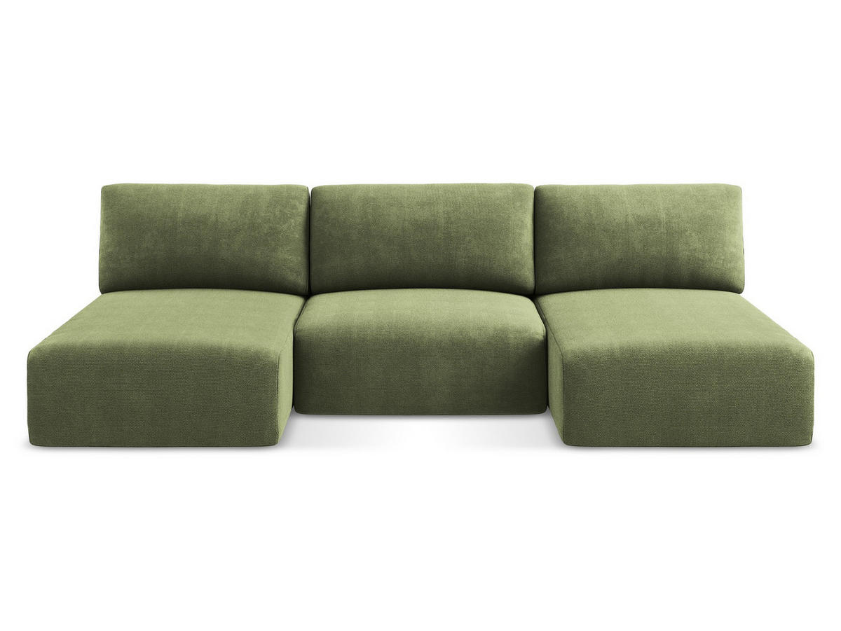 WOHNLANDSCHAFT Chenille Stoff Grün - Schwarz/Grau, Kunststoff/Textil (304/79/149cm) - Makamii