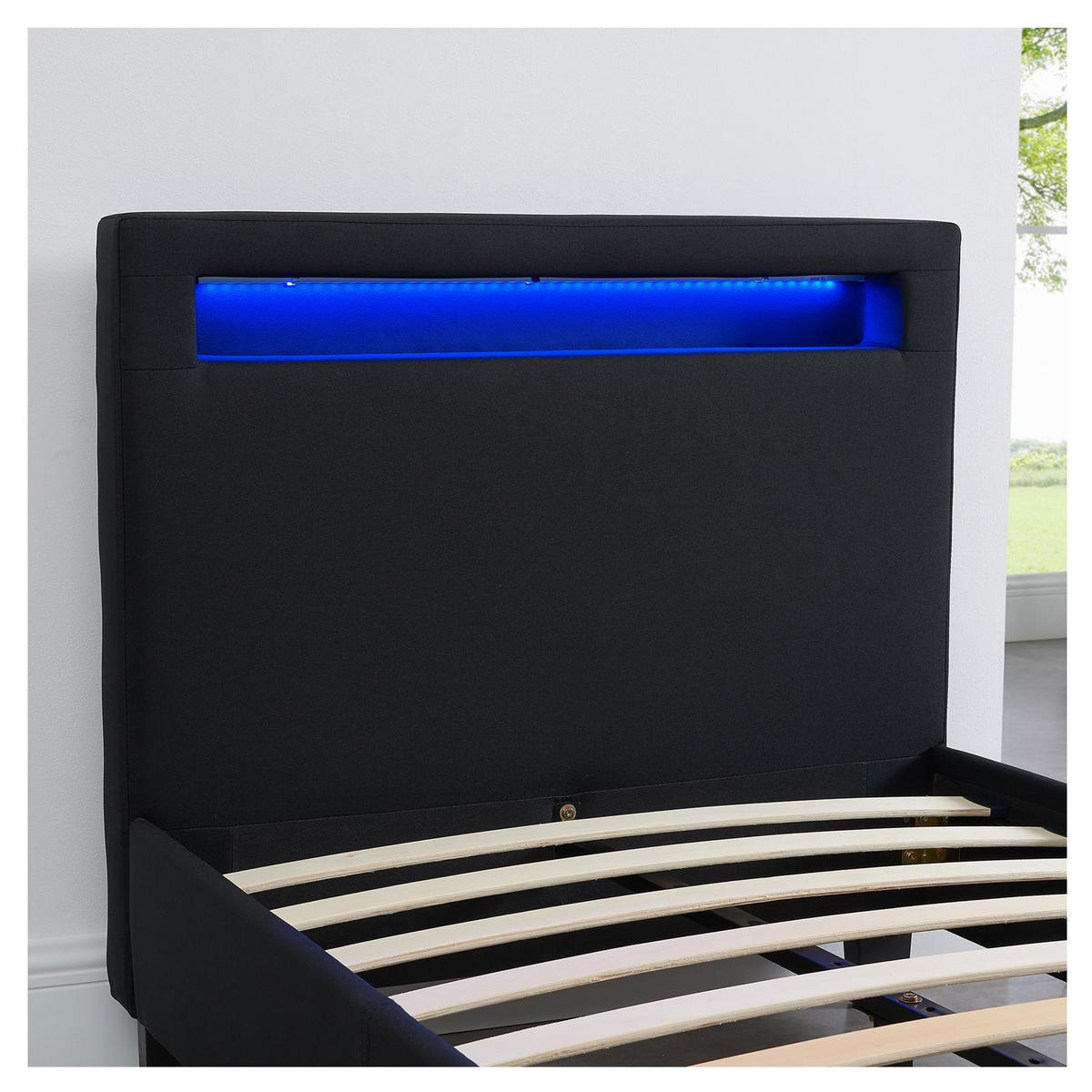 POLSTERBETT MIT LED HIMALAYA 90X200 CM - Schwarz, Textil (90/200cm) - CARO-Möbel