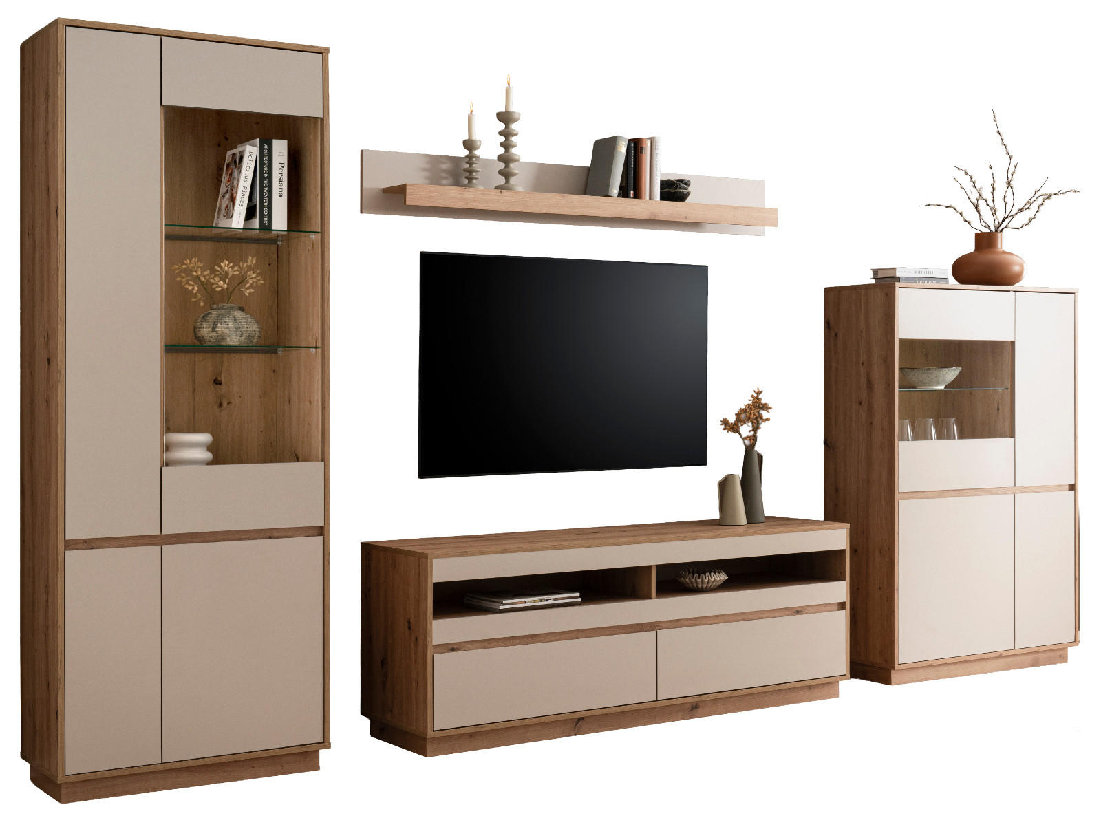Furn.Design Wohnwand Kaschmir, Eiche Artisan 342x205x45 cm