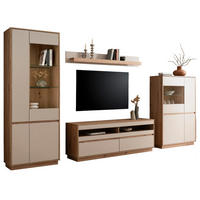 WOHNWAND Kaschmir, Artisan Eiche 4-teilig 342 cm, Schrankwand mit Soft-Close - Kaschmir/Eiche Artisan, Glas/Holzwerkstoff (342/205/45cm) - Furn.Design