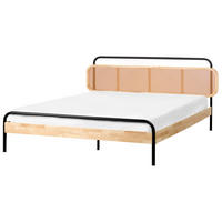 BETT mit Lattenrost 180/200 cm Hellbraun Boussicourt - Hellbraun/Schwarz, Holz (180/200cm) - Beliani