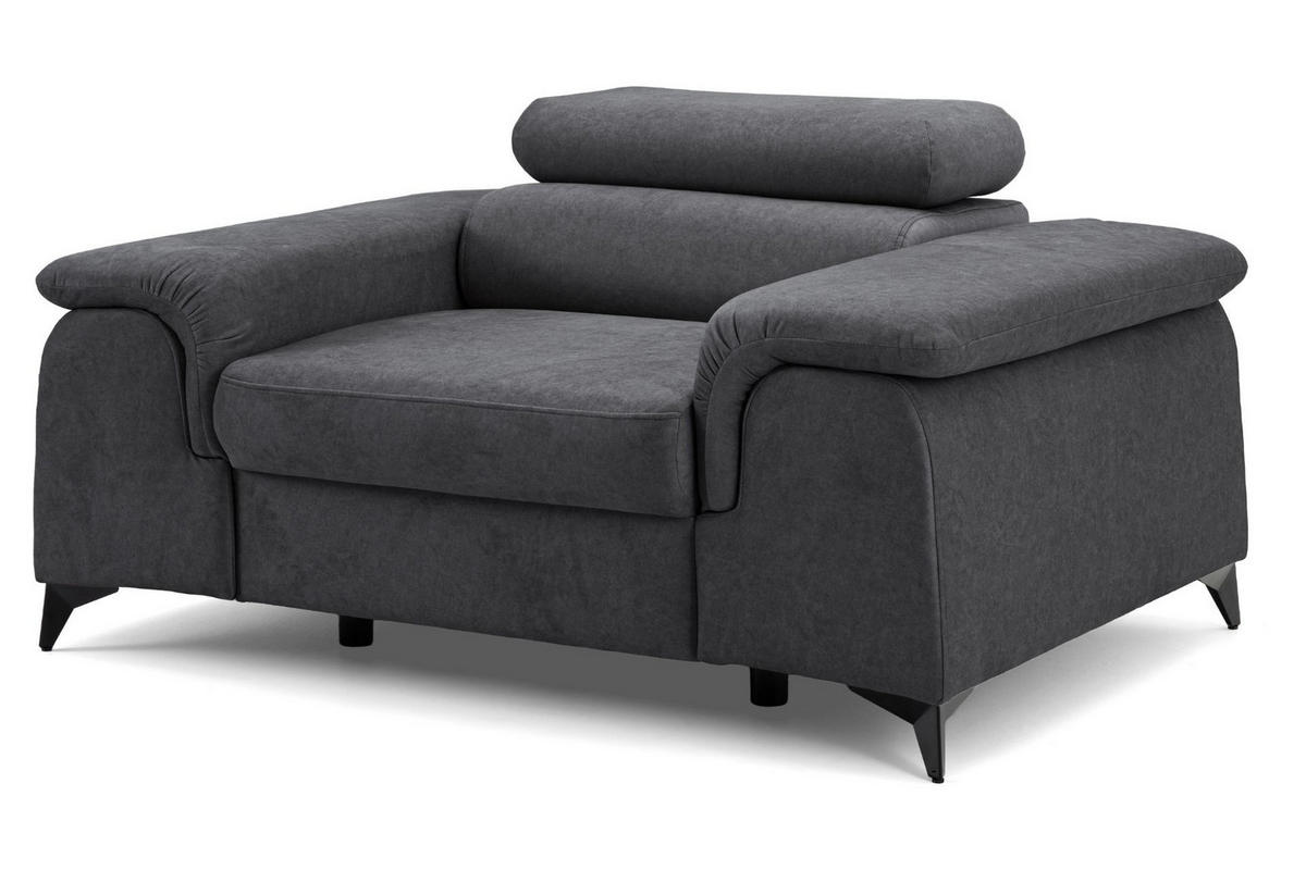 SESSEL PLAZA mit verstellbare Kopfstütze Velours Dunkelgrau - Dunkelgrau/Schwarz, Holz/Textil (130/95/100cm) - Muffo