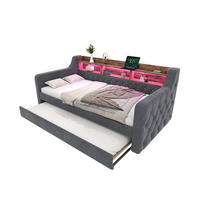 POLSTERBETT 90/190 cm dunkelgrau aus Samt mit Ausziehbett, LED und USB-C - Dunkelgrau, Holzwerkstoff (90/190cm) - OKWISH