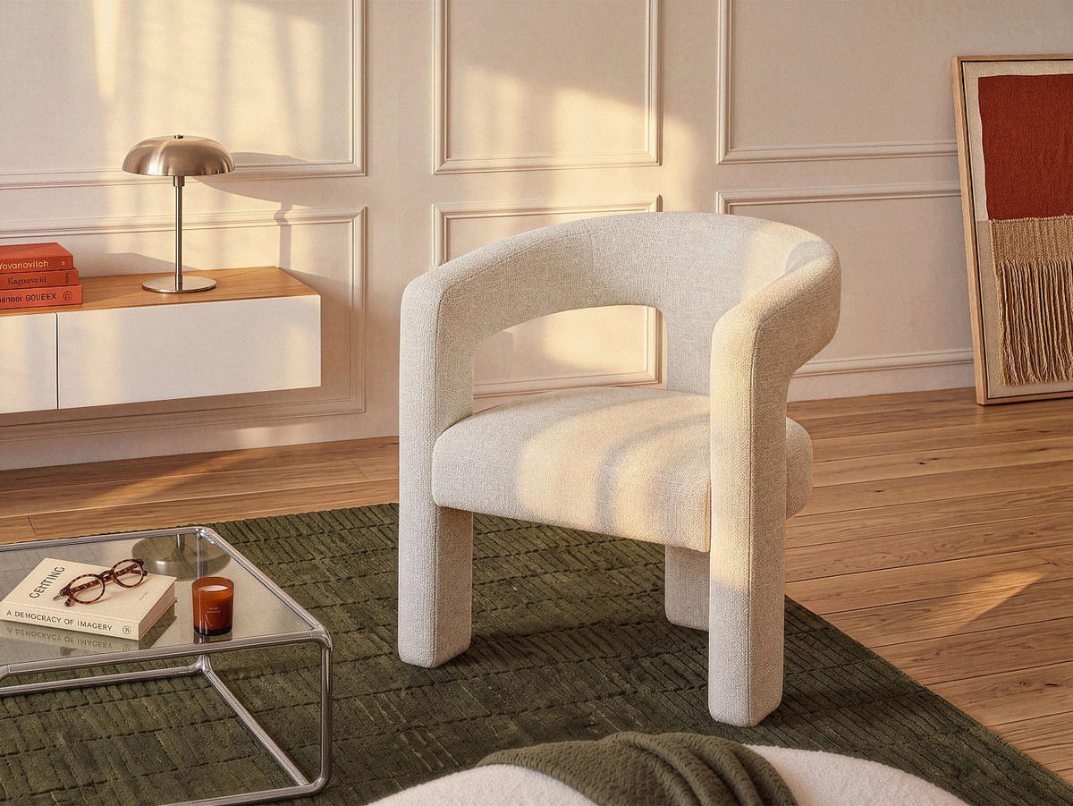 SESSEL mit gerader Rückenlehne - 1 Person - stoff - weiß Favina - Creme, Textil (64/75/59cm) - Vente-Unique