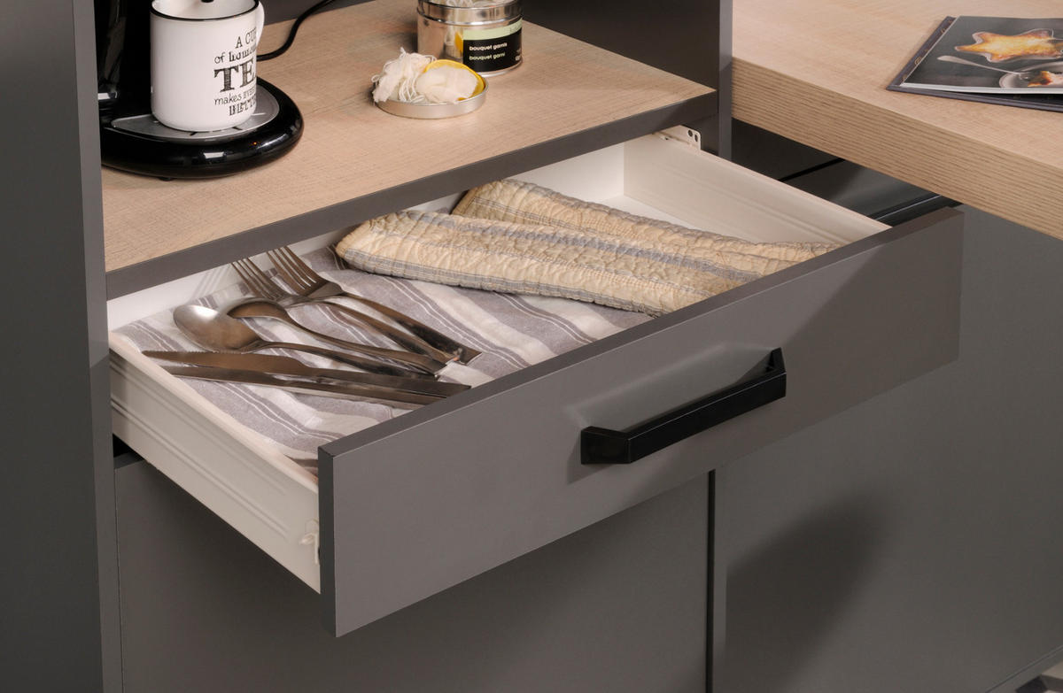 KÜCHE Set 3-tlg. grau Küchenzeile mit Regal, Breite 238 cm - Multicolor/Schwarz, Holzwerkstoff/Kunststoff (238/189/60cm) - Parisot Meuble