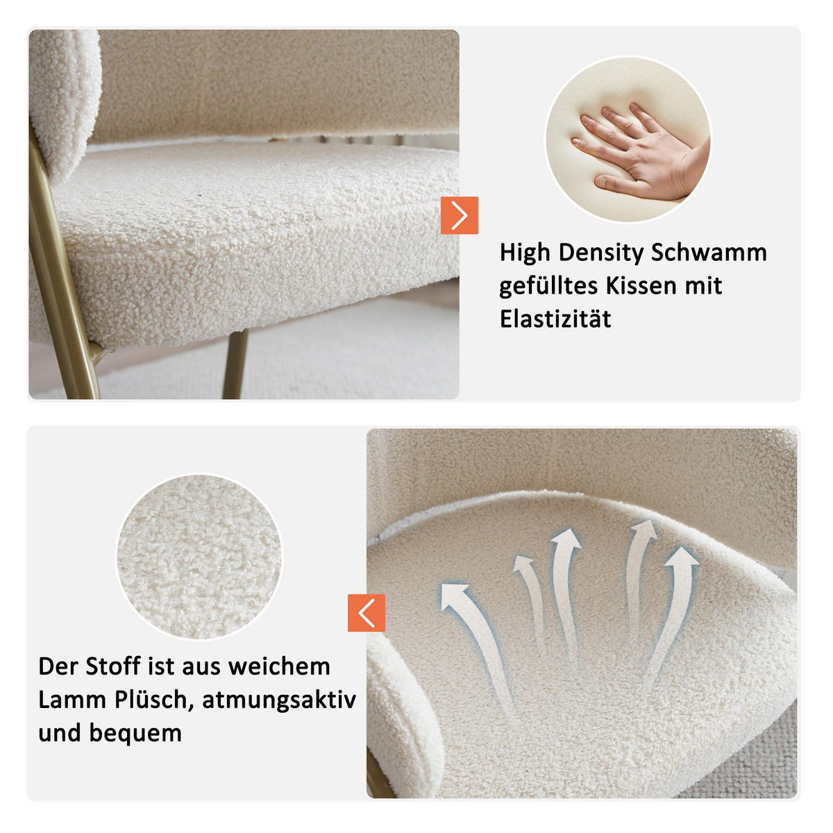 STUHL-SET 2 Stück Lamm Samt Weiß - Weiß, Holzwerkstoff/Textil (48/78/49cm) - Urban Meuble