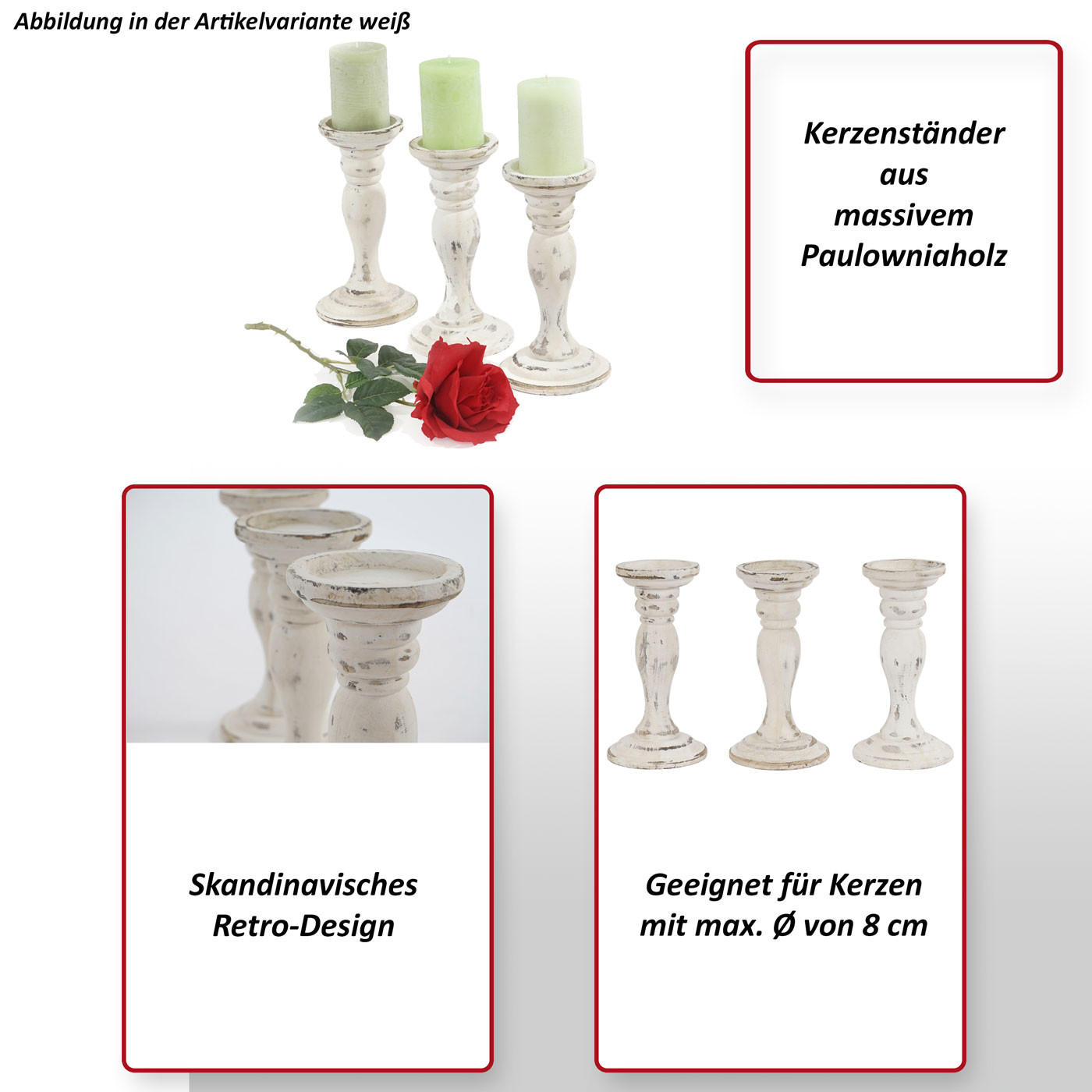 KERZENSTÄNDER 3ER-SET Weiß - Weiß, Holz (12/24/12cm) - MCW