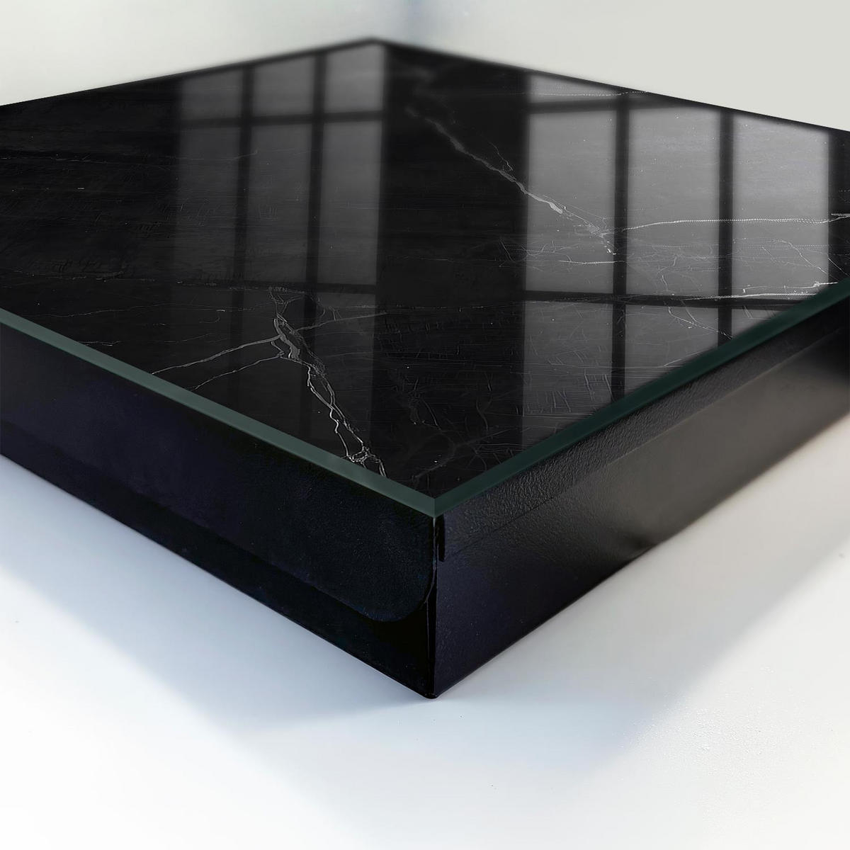 SCHLÜSSELBOX Schwarz 30x30 cm- Türöffnung nach rechts - Marmor schwarz - Schwarz, Metall (30/30/5cm) - TULUP