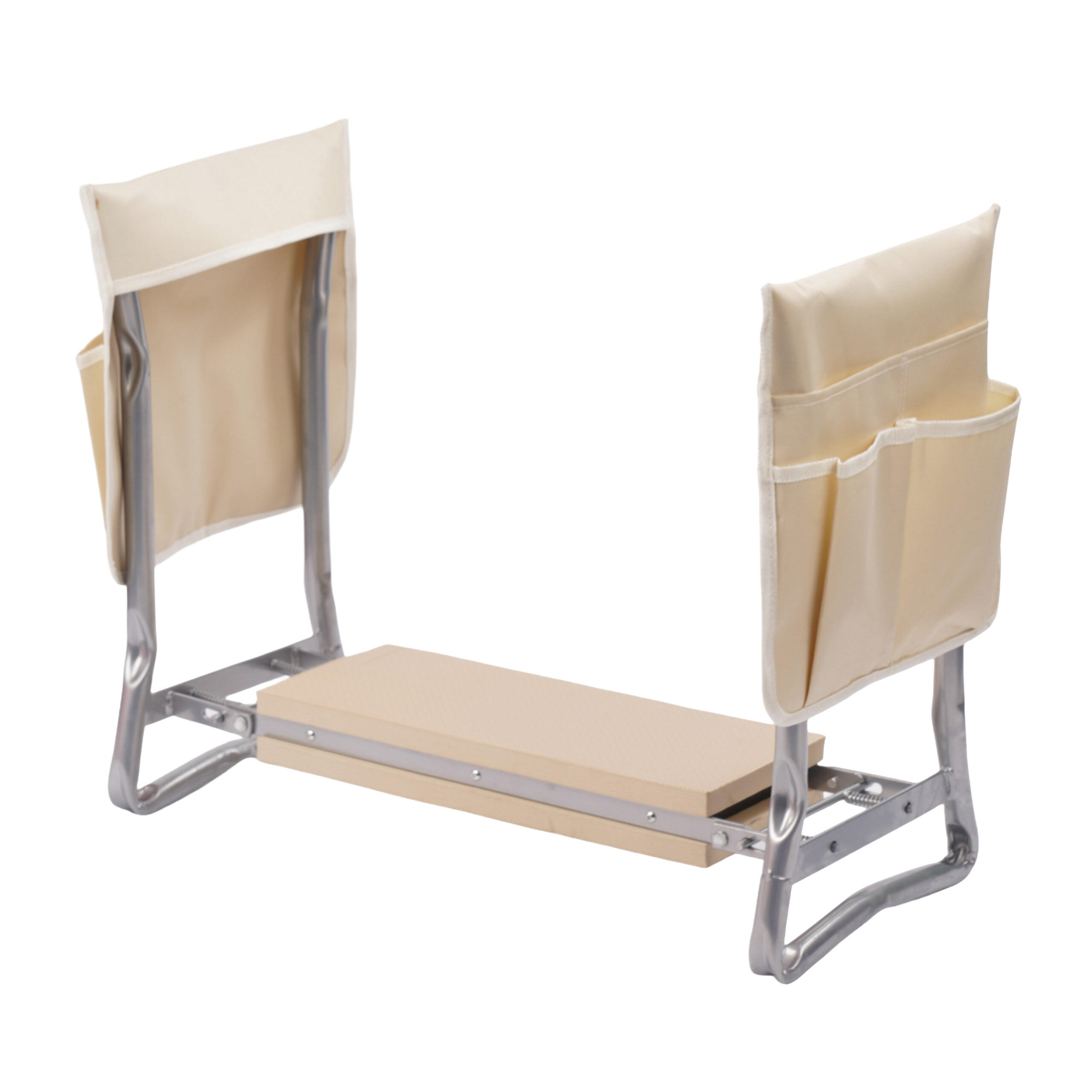 KNIEBANK - Beige, Textil/Metall (60/50/27.5cm) - Relaxdays