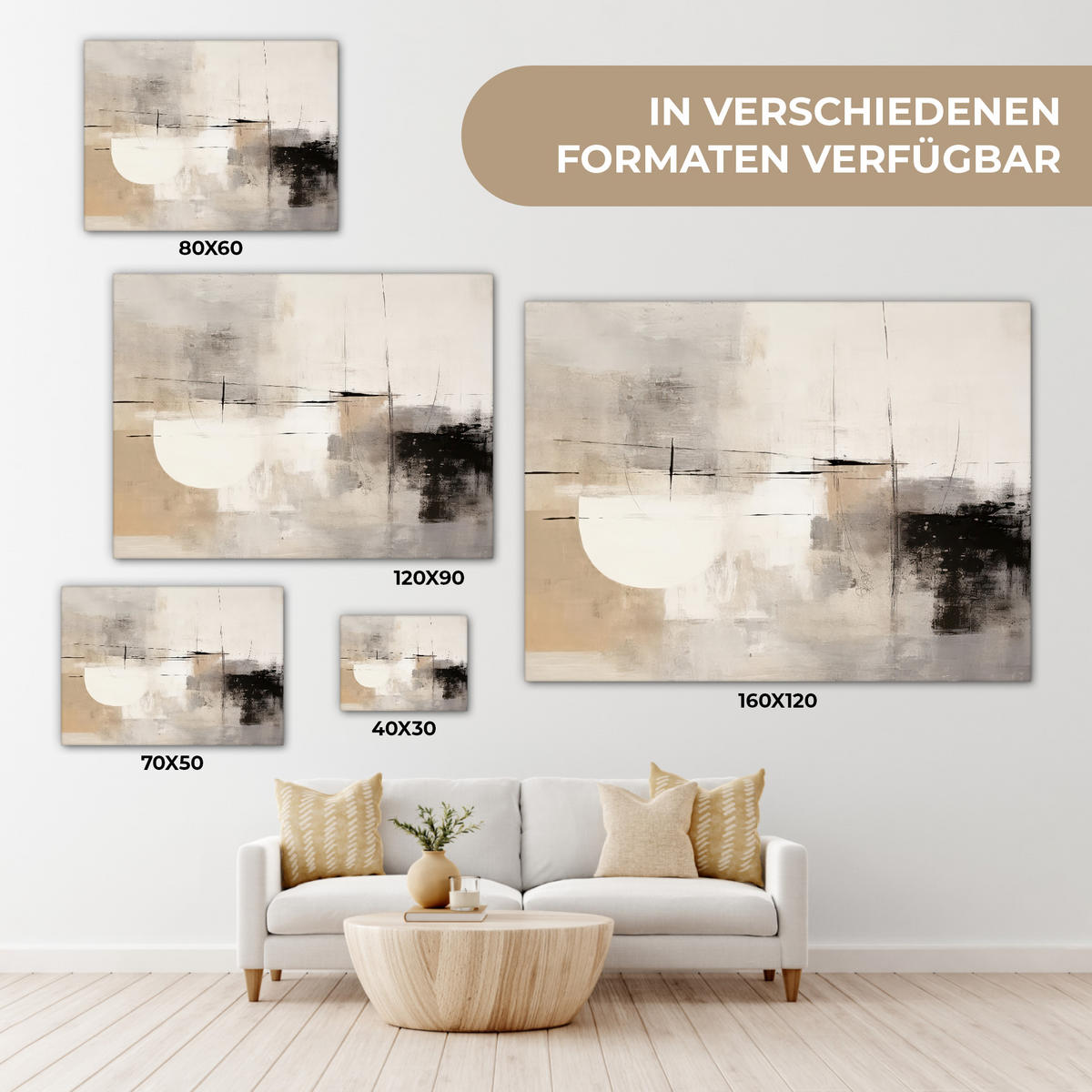 LEINWANDBILD Abstrakt - Kunst - Grau Wandbilder 80x60 cm - Hellgrau, Textil (80/60cm) - MuchoWow
