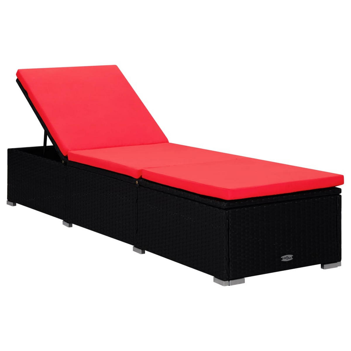 SONNENLIEGE mit Auflage und Teetisch Poly Rattan Rot - Schwarz, Kunststoff (60/31/195cm) - furnicato