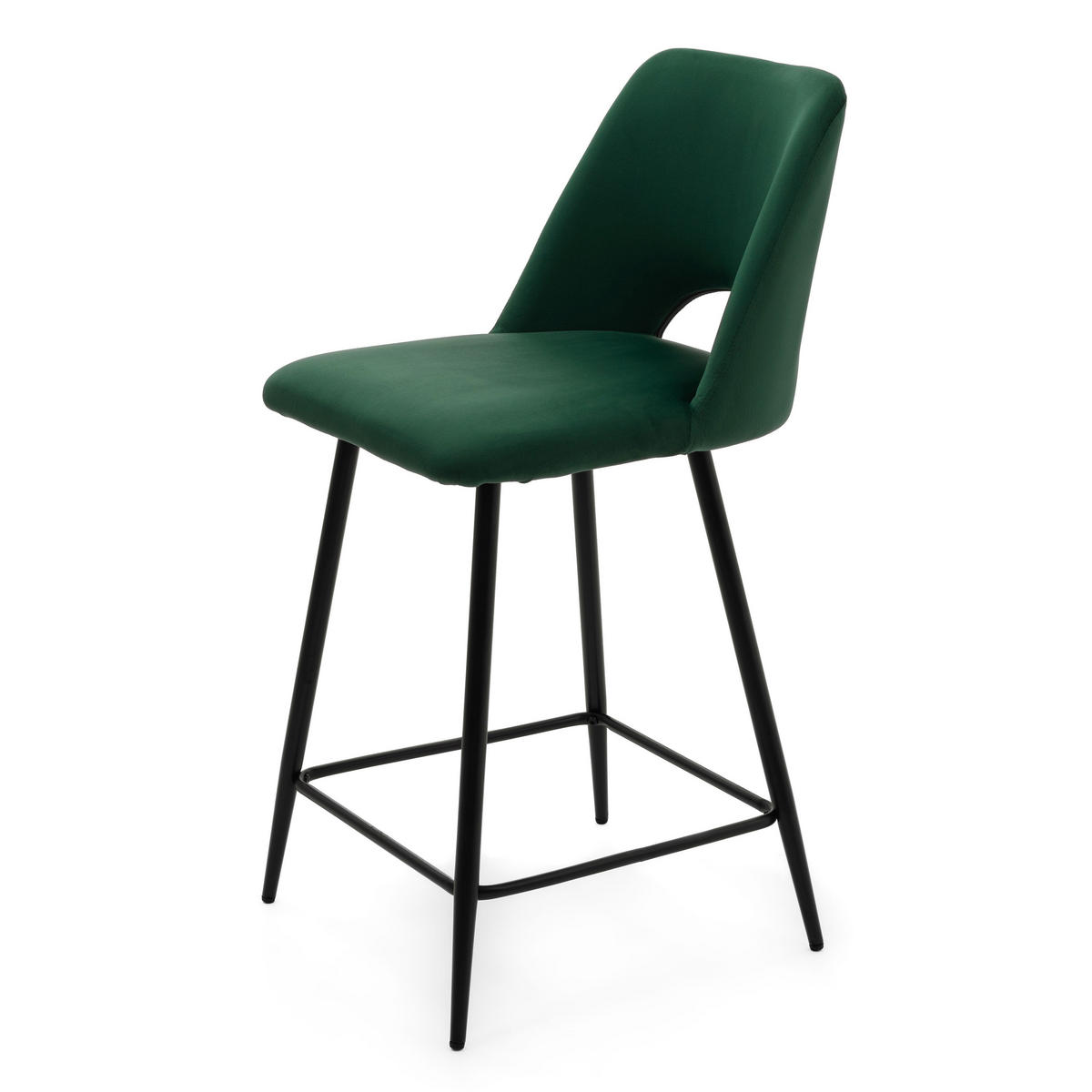 BARHOCKER ORO gepolsterter mit Steppung - grün - Samt Velour - Schwarz/Grün, Textil/Metall (48/94/55cm) - NEW HOME