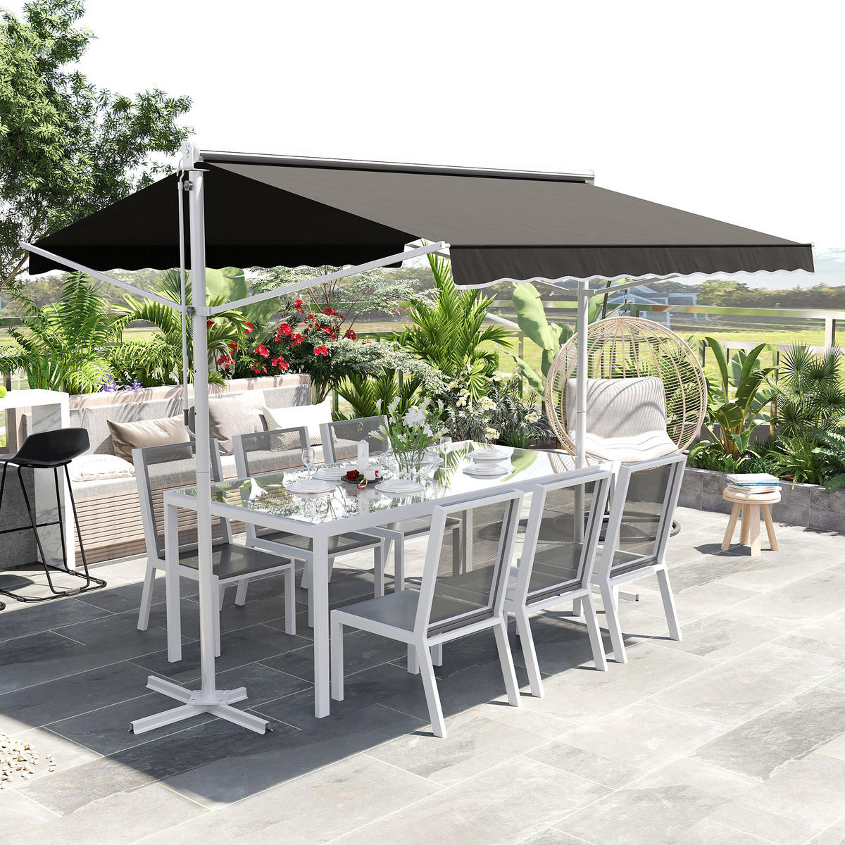 STANDMARKISE, Grau, Metall, Polyester - Grau, Metall (295/255/300cm) - Outsunny