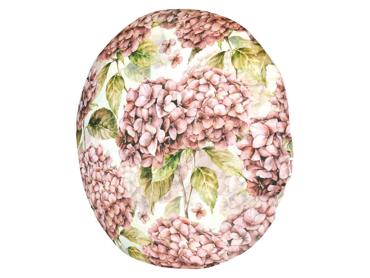KISSENHÜLLE Rund Landlust-Hortensie burgundy-rose 50 cm Ø - Hellrosa/Dunkelrosa, Textil (50/50cm) - beties Heimtextil
