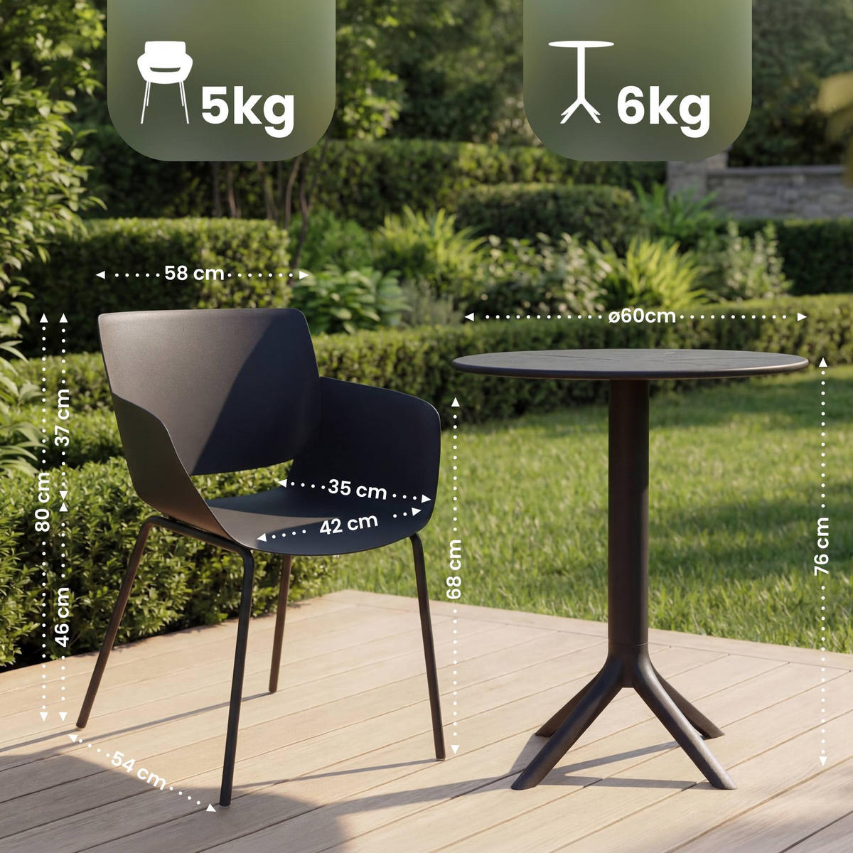 GARTENMÖBEL-SET Sara 2 Stühle 168x60x80cm Kunststoff Schwarz Balkonset - Schwarz, Kunststoff - DELUKE
