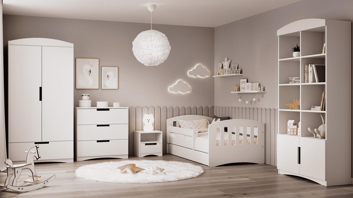 KINDERBETT CLASSIC mit Schublade und Matratze 90/65/144 - Weiß, Holzwerkstoff (80/140cm) - RAUMHIRSCH FURNITURE