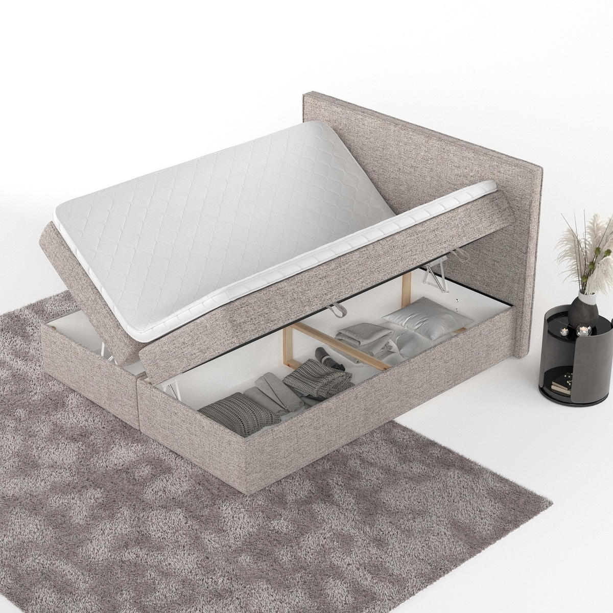 BOXBETT Nuvia 180/200 cm Beige im Neve Stoff - Beige/Schwarz, Holz/Holzwerkstoff (180/200cm) - AltaBeds