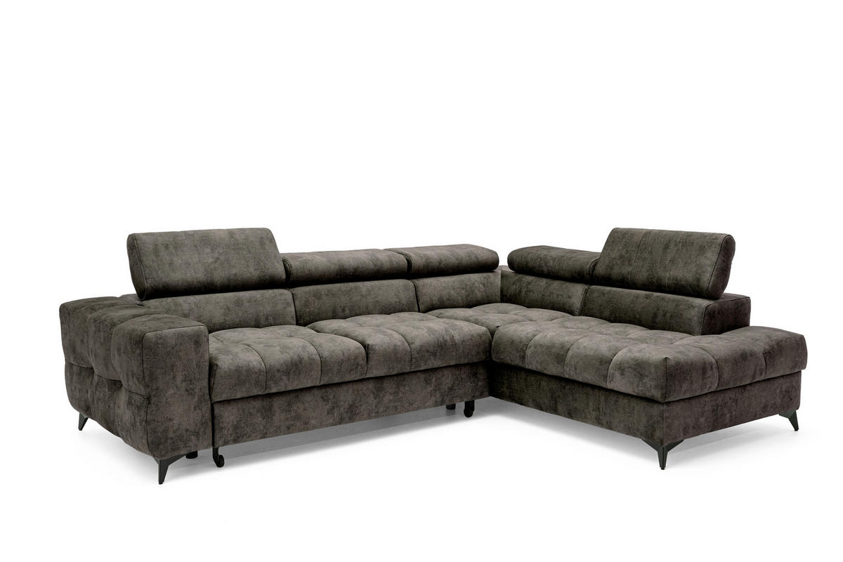 ECKSOFA PUDDING L Rechts mit Schlaffunktion 128x197 Velours Braun - Schwarz/Braun, Holz/Textil (204/270cm) - Muffo