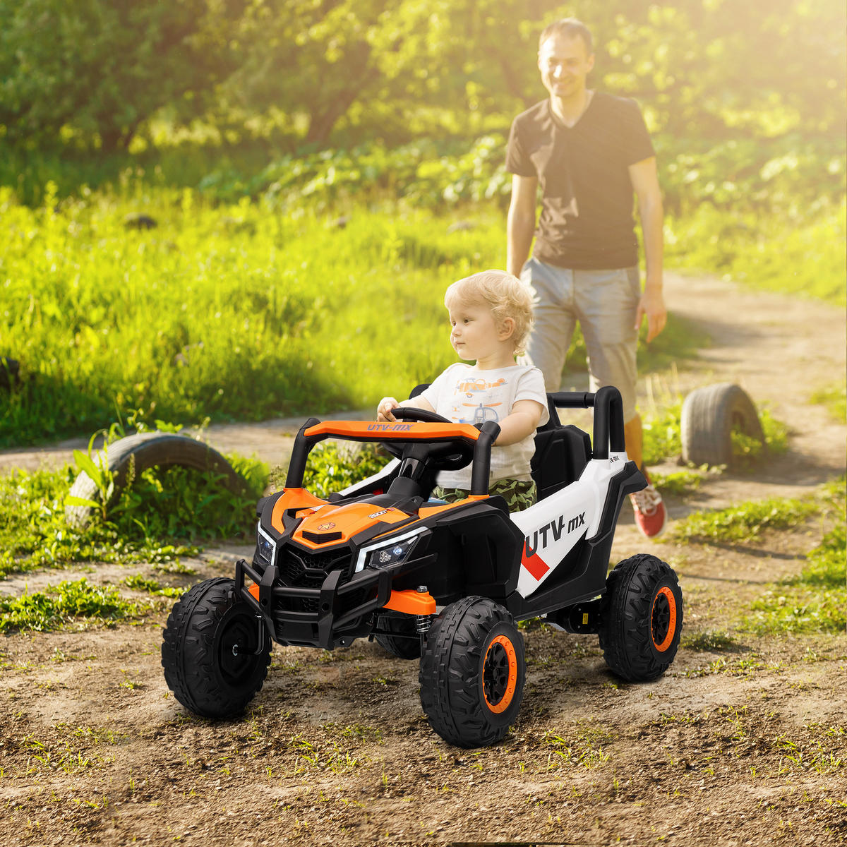 KINDER-ELEKTROAUTO 12V Kinderauto UTV mit 2,4 GHz Fernbedienung, Softstart - Orange, Kunststoff (96/61/56cm) - AIYAPLAY