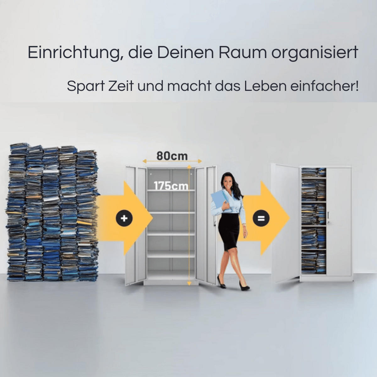 AKTENSCHRANK abschließbar KADO mit Flügeltüren 175x80x40cm Grau - Grau, Metall (80/175/40cm) - DELUKE