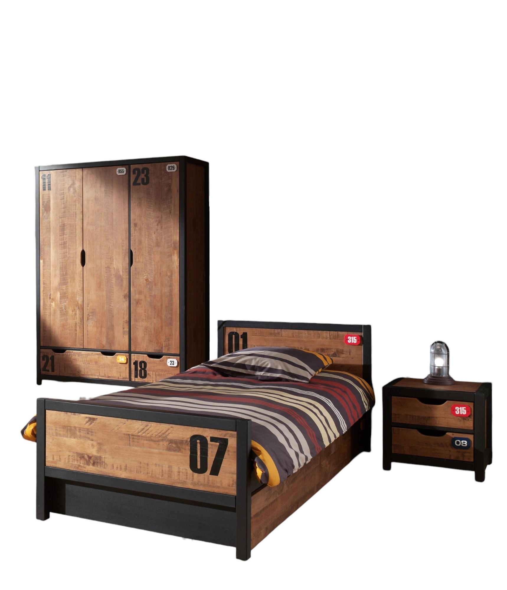 KINDERZIMMER Set komplett Kameko 5 Massivholz+MDF Schwarz/Cognac - Cognac/Schwarz, Holz (250/1/150cm) - 58aufmkessel