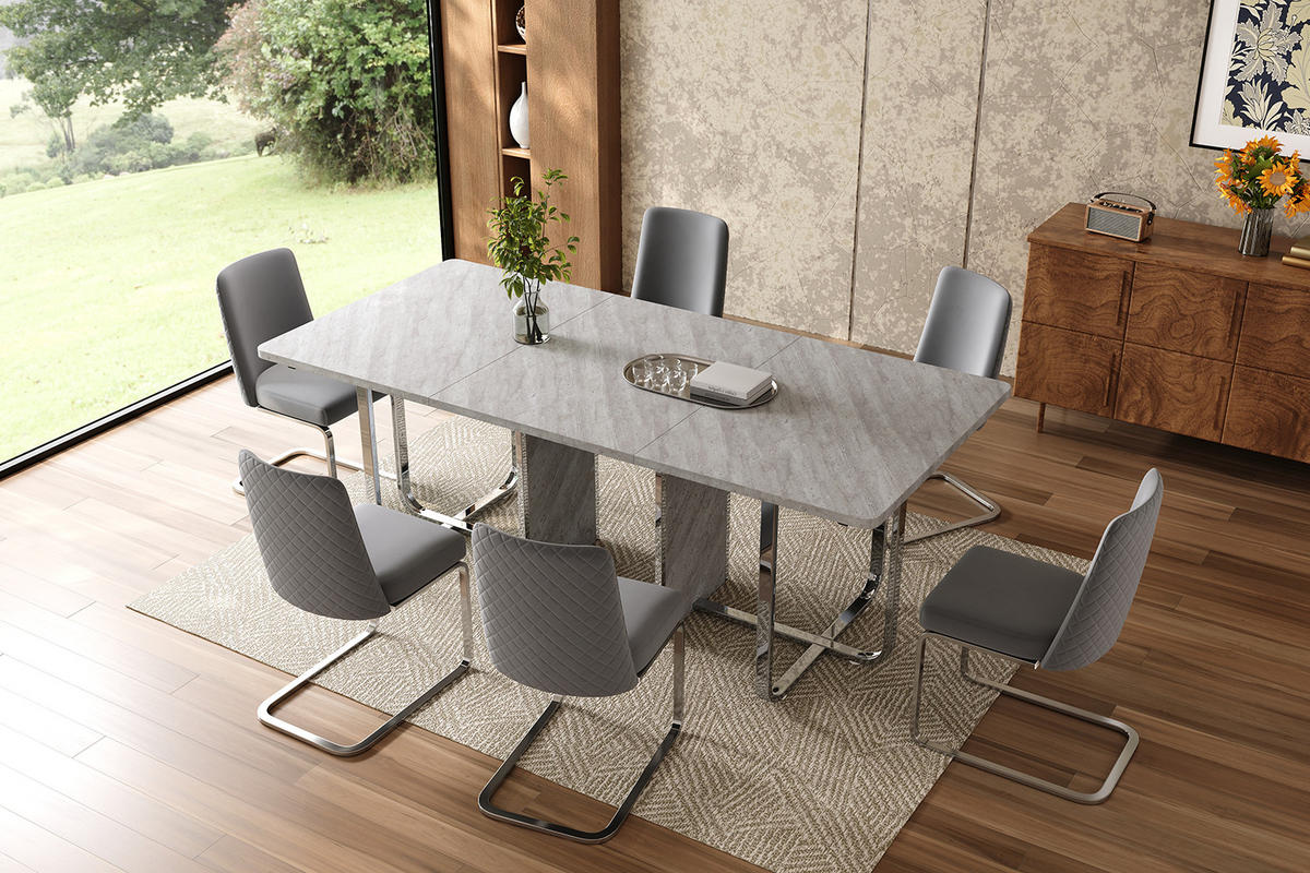 ESSTISCH Grau/Silberfarben 180/80/75 cm - Grau, Holz (80/180/75cm) - PANGIVO