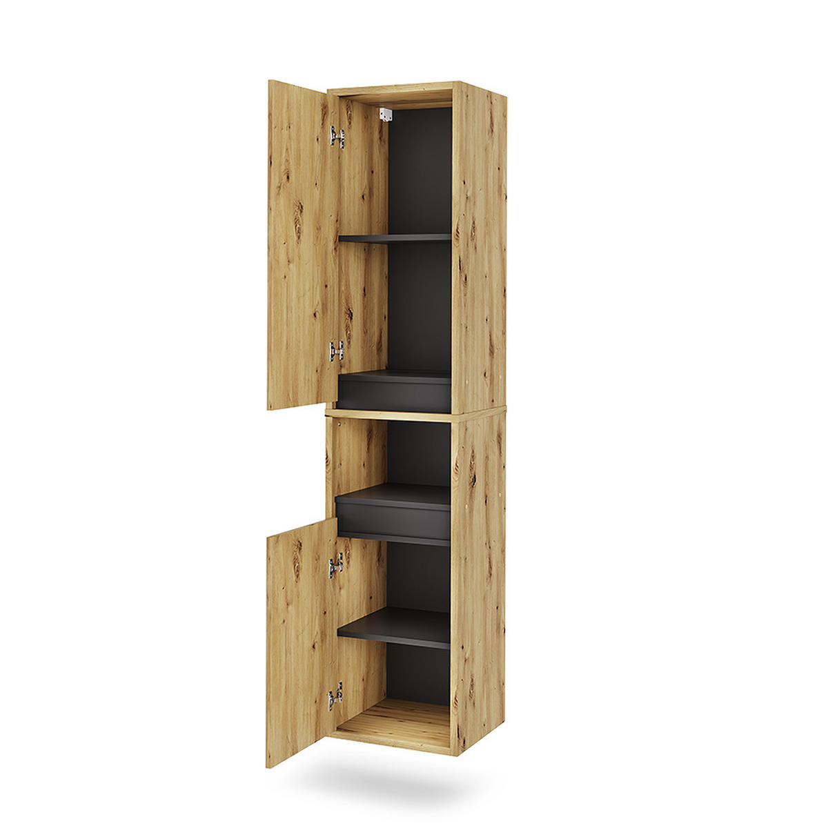 HOCHSCHRANK Viola Artisan/Grau 38 x 170 cm mit 2 Türen - Hellgrau/Grau, Holzwerkstoff (38/170/33cm) - Vicco