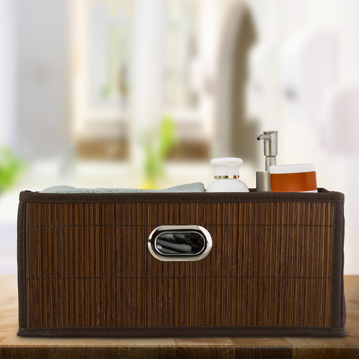 ÚLOŽNÝ koš - tmavě hnědá, dřevo/textil (31/14/31cm) - Relaxdays