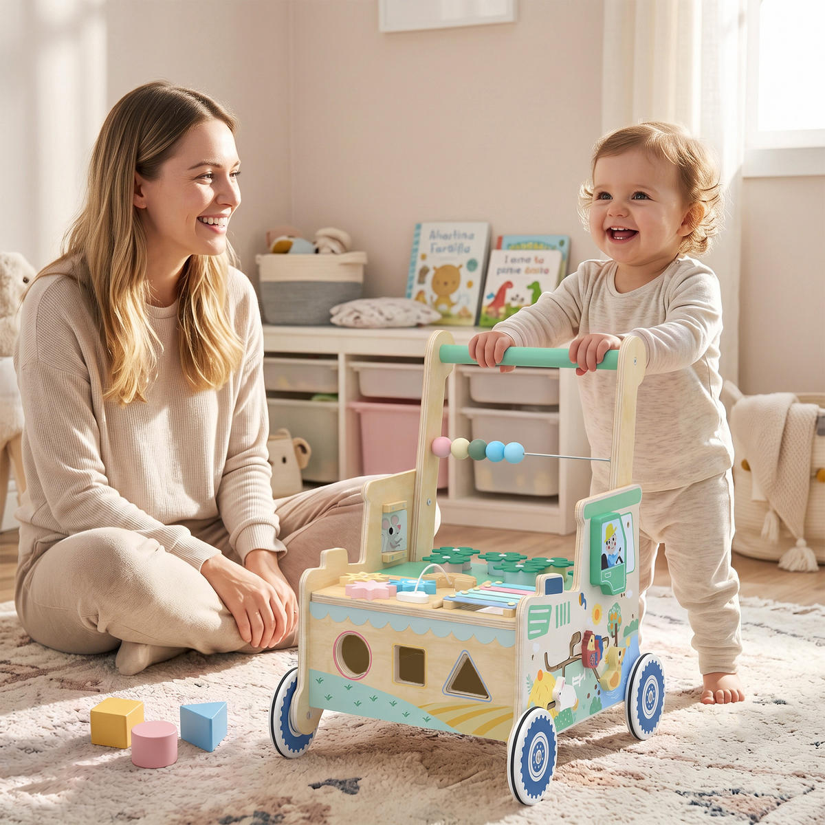 BABY-LAUFLERNWAGEN Mehrschichtplatte Grün - Grün, Holzwerkstoff (31.5/47/41cm) - AIYAPLAY