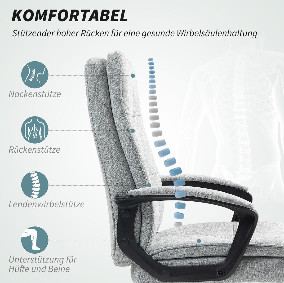 BÜROSTUHL ergonomisch höhenverstellbar mit Wippfunktion Polyester Gray - Grau, Kunststoff (63/112/70cm) - Meubliv