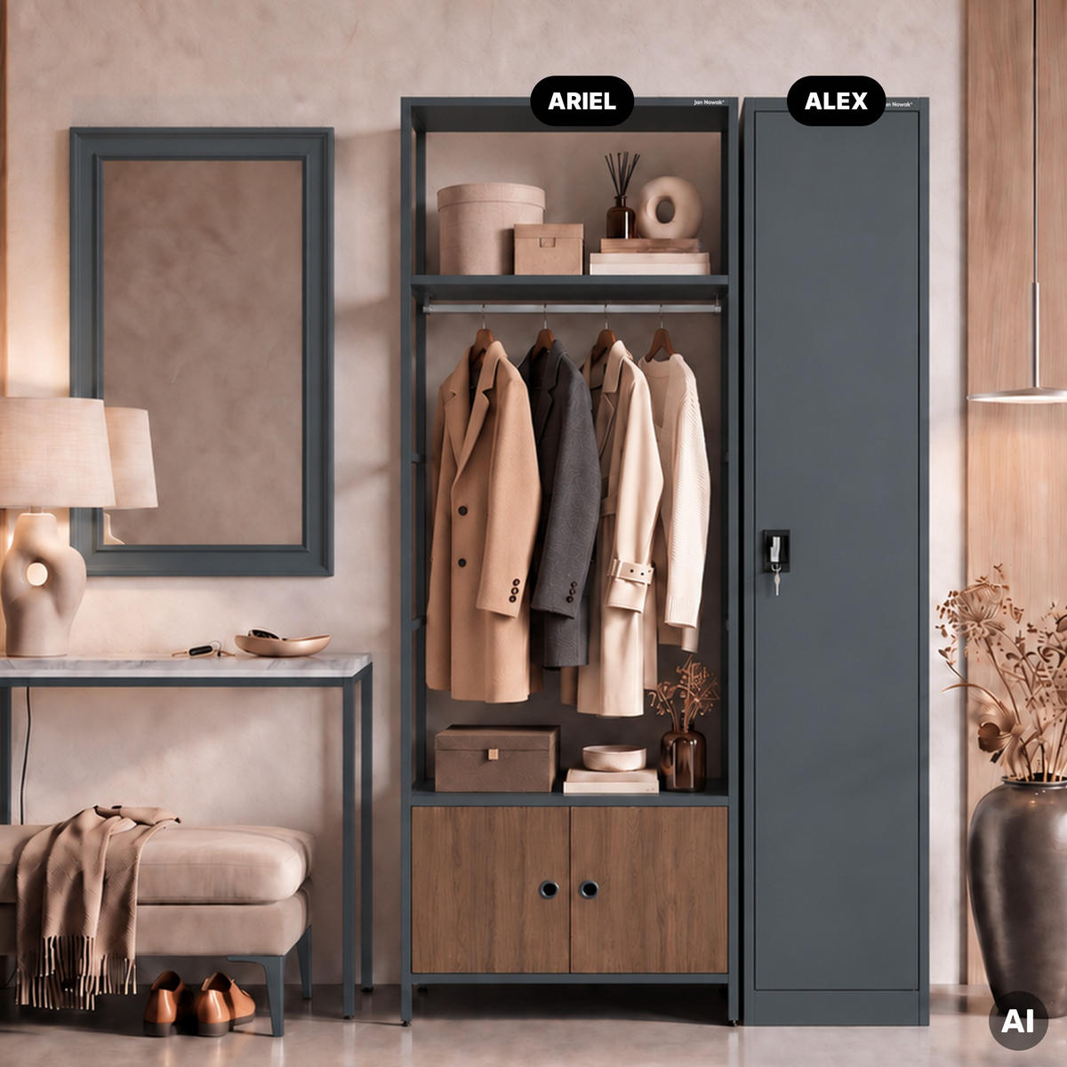 OFFENES Büroregal ARIEL 80 × 220 × 40 cm - Anthrazit/Nussbaumfarben, Metall (80/220/40cm)