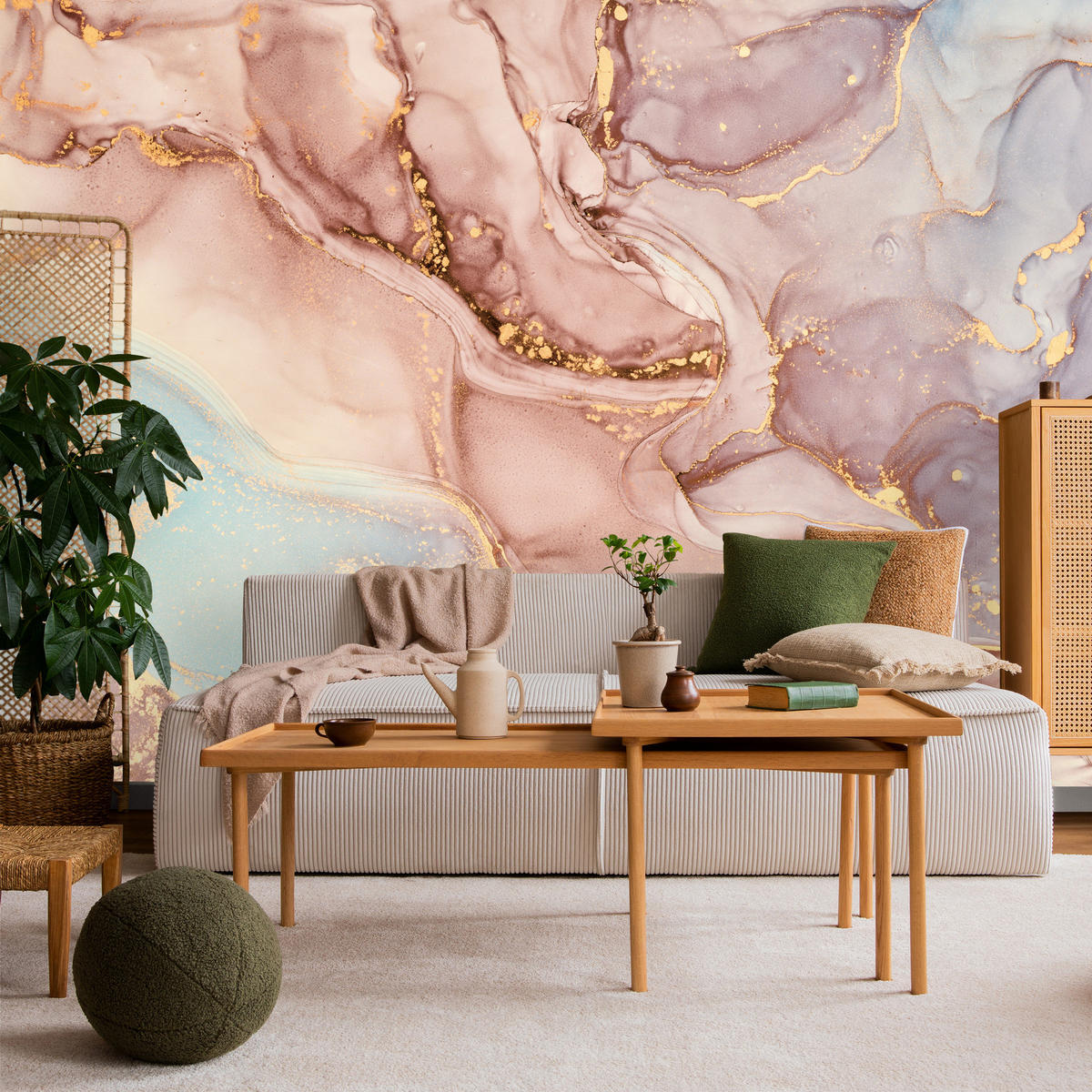 FOTOTAPETE für Wohnzimmer Bunte Marmor Abstraktion 250x175 - Blau/Beige, Papier (250/175cm) - Muralo