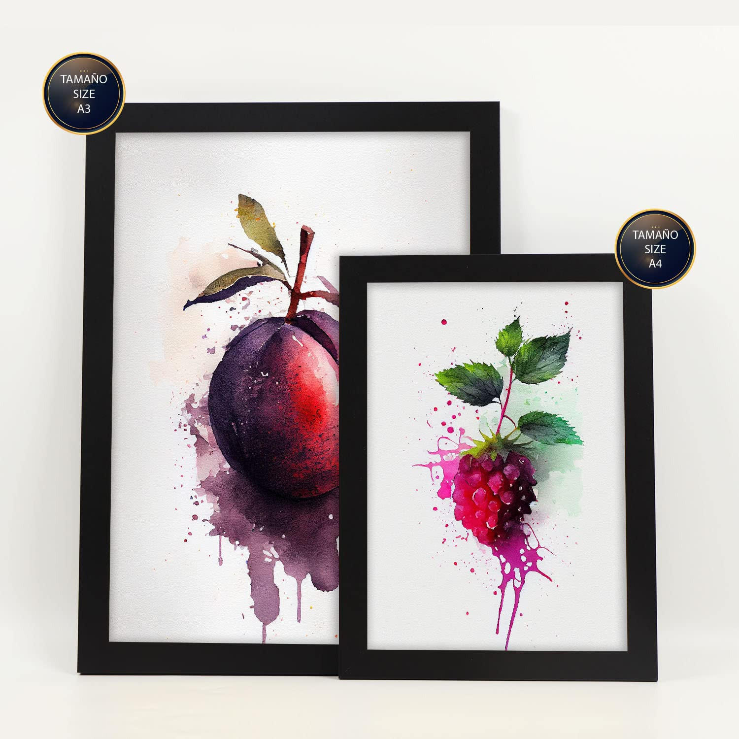 POSTER Set Mit 6 Lila Früchte Plakate Von Obst Gemüse & Gesunden Lebensmitteln Im Aquarell Kunst Auf Reinweißen Hintergründen A3 & A4 Schwarzer Rahmen - Schwarz, Papier (29/3cm) - Nacnic