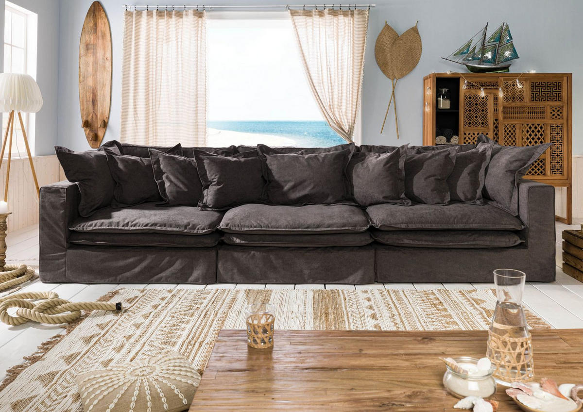 SOFA 3-Sitzer 341x117x90 dunkelgrau SYLT - Grau, Kunststoff (341/90/117cm) - Massivmoebel24