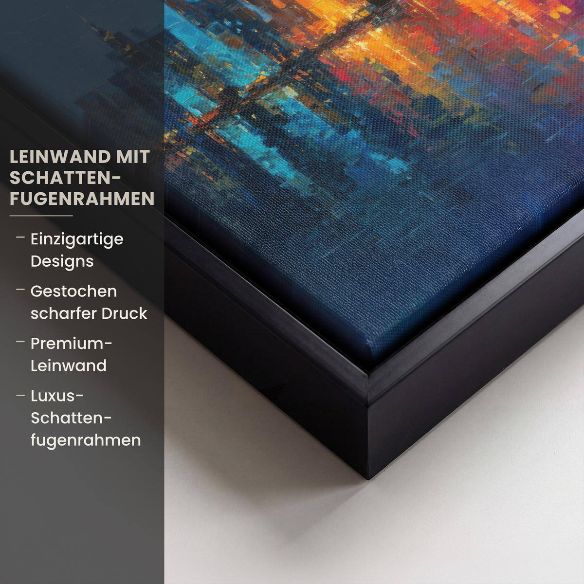 LEINWAND Bilder mit Rahmen - Skyline - Pinselstriche - Dunkelblau - Leuchtend - 20x20 - Blau, Textil (20/20cm) - MuchoWow
