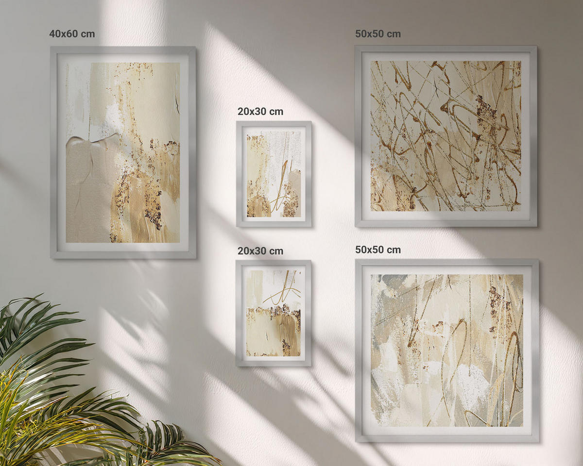 WANDBILDER 5er Set - 50x50 cm & 20x30 cm & 40x60 cm Silberner Rahmen - Retro-Blumenmuster aus verschiedenen Städten - Silberfarben, Kunststoff (40/60cm) - ArtPrintCave