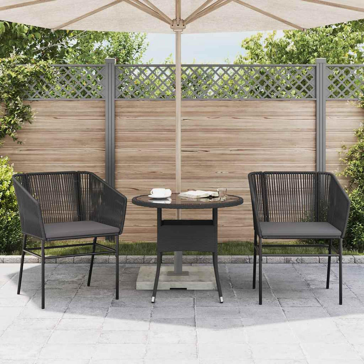 GARTENSTÜHLE 2er Set Mit Kissen Schwarz Poly Rattan - Schwarz, Kunststoff (63/83/63cm) - vidaXL