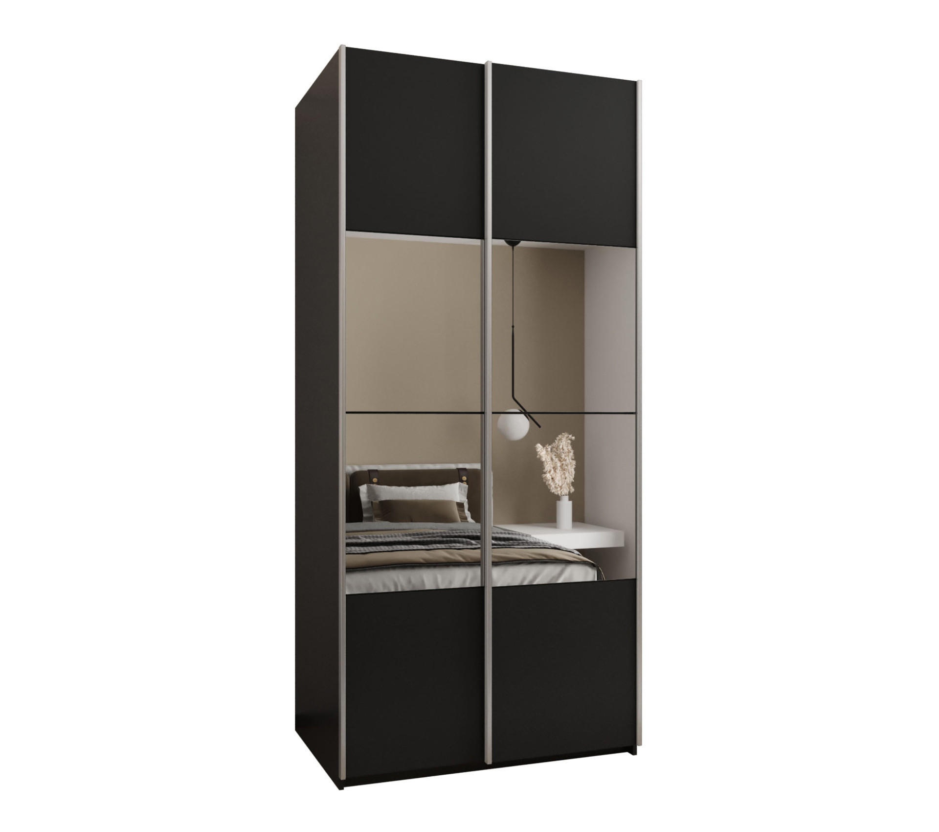 Abiks Möbel Schwebetürenschrank Schwarz, Schwarz, Silber 100x245x64 cm