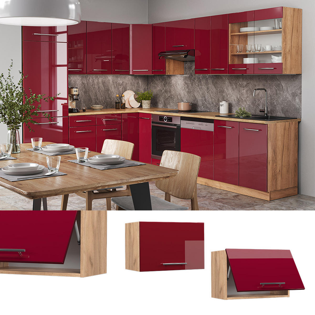 HÄNGESCHRANK Fame-Line Bordeaux Hochglanz 60 cm Flach - Honigeiche/Bordeaux, Holzwerkstoff (60/40/34.1cm) - Vicco