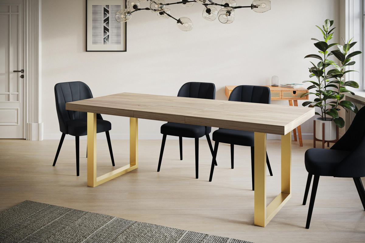 ESSZIMMERTISCH LOFT-U, ausziehbarer Tisch 160-260X90X77 cm, Farbe: SONOMA, mit Metallbeinen in Farbe Gold - Goldfarben/Sonoma Eiche, Holzwerkstoff (160/90/77cm) - Alpi-Möbel