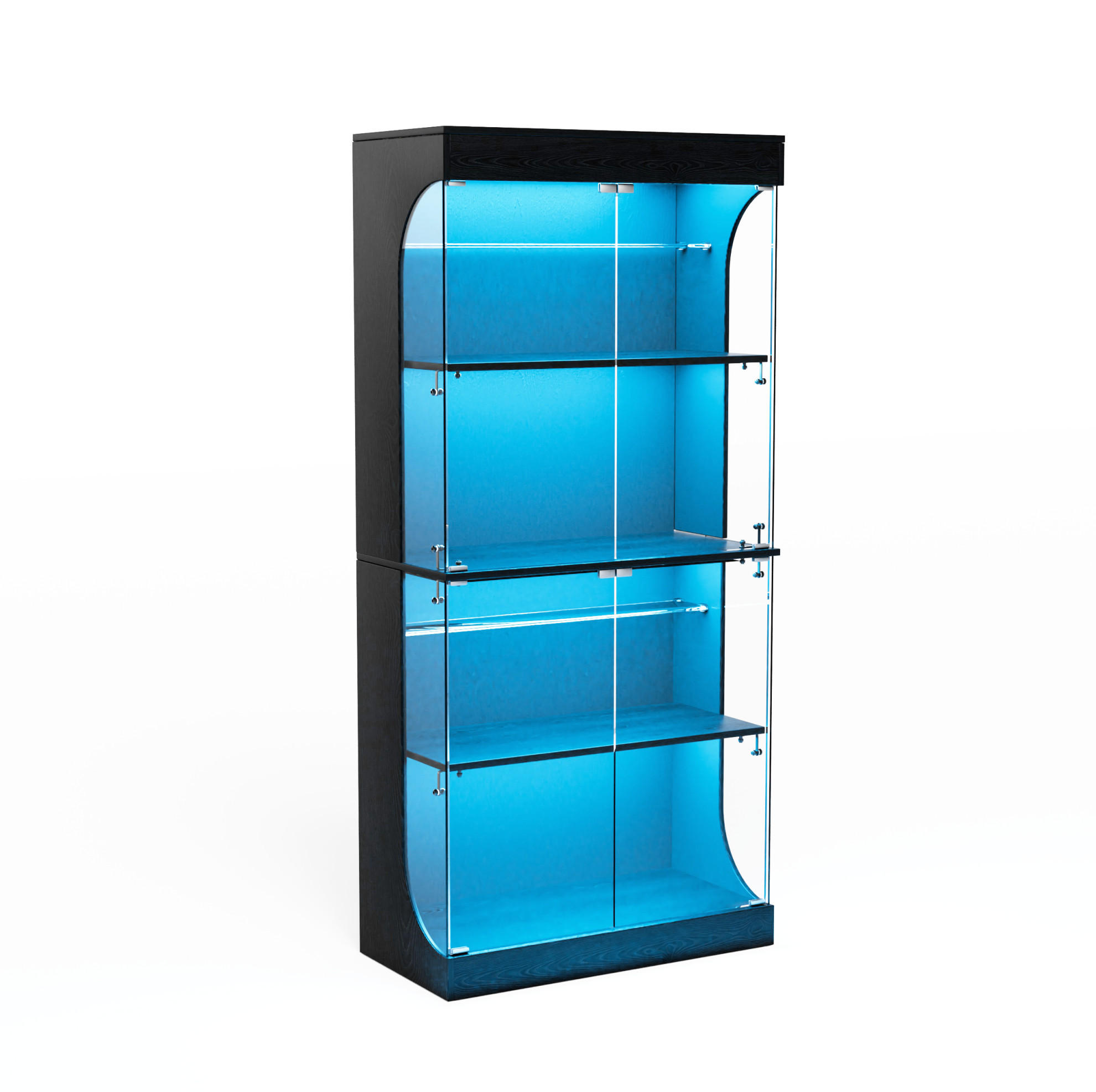 Modfu SKLENĚNÁ vitrína z skla a dřevotřísky 80x35x165 cm černá s LED osvětlením, USB, USB-C a pohybovým senzorem
