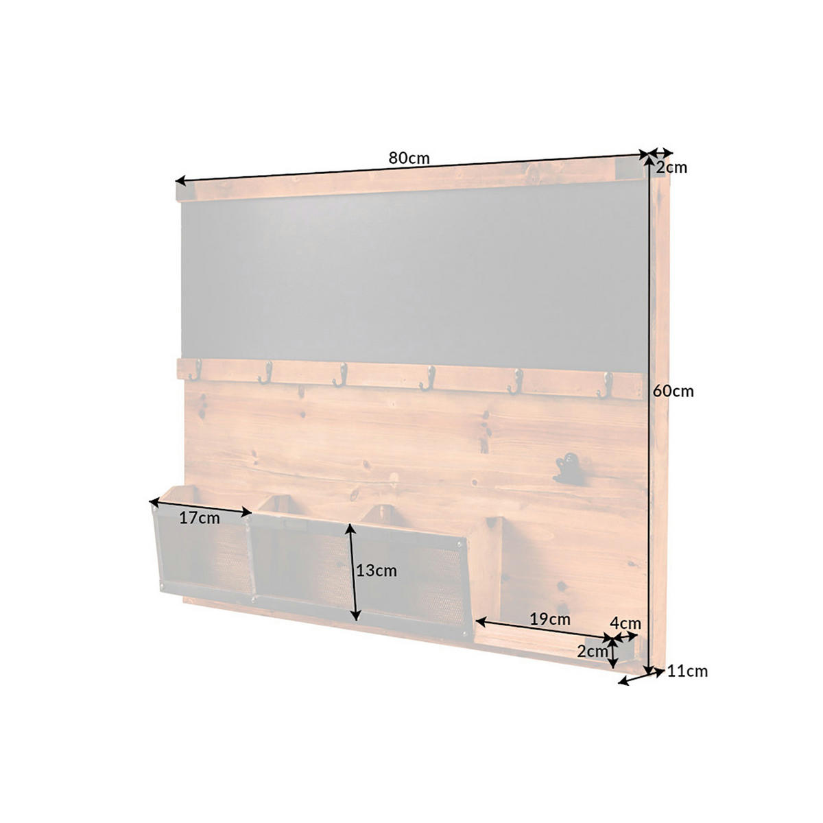 SCHLÜSSELBOARD HERITAGE Pinie Natur 80 cm - Schwarz/Braun, Holz/Metall (80/60/11cm) - riess-ambiente