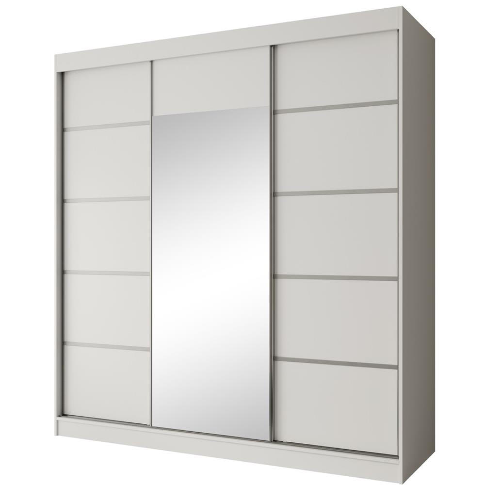 SCHWEBETÜRENSCHRANK Monica 200/215/61 3-türig weiß+silber mit Spiegel - Silberfarben/Weiß, Holzwerkstoff (200/215/61cm) - Beautysofa