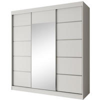 SCHWEBETÜRENSCHRANK Monica 200/215/61 3-türig weiß+silber mit Spiegel - Silberfarben/Weiß, Holzwerkstoff (200/215/61cm) - Beautysofa