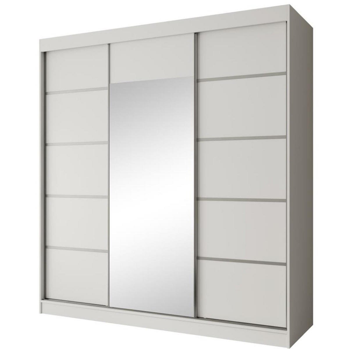 SCHWEBETÜRENSCHRANK Monica 200/215/61 3-türig weiß+silber mit Spiegel - Silberfarben/Weiß, Holzwerkstoff (200/215/61cm) - Beautysofa