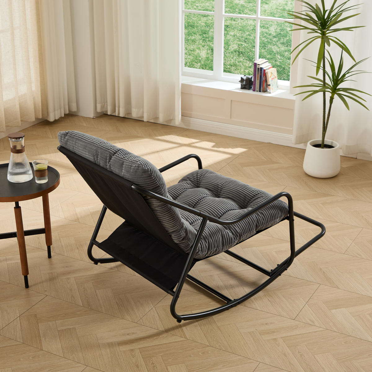 SCHAUKELSTUHL Grau mit Beinablage und Weichem Kissen,für Terrasse Wohnzimmer Schlafzimmer - Hellgrau, Metall (75/82/116cm) - PARAFTA HOME