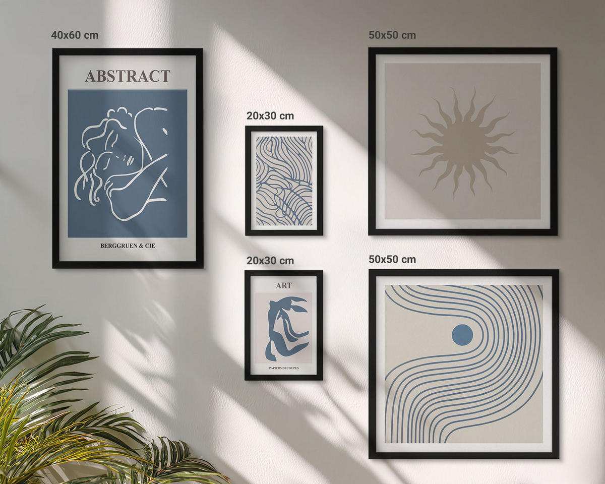 BILDER SET 5er Set - 50x50 cm & 20x30 cm & 40x60 cm Schwarzer Rahmen - Matisses stilvolle abstrakte Muster - Schwarz, Kunststoff (40/60cm) - TULUP