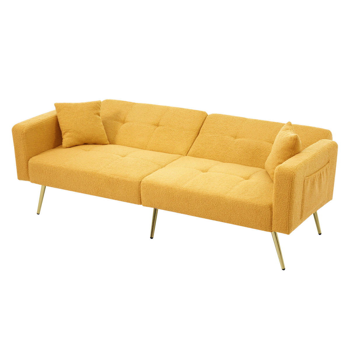 SCHLAFSOFA mit Bettfunktion, Kissen und goldfarbenen Beinen - Gelb, Kunststoff (175/72/64cm)