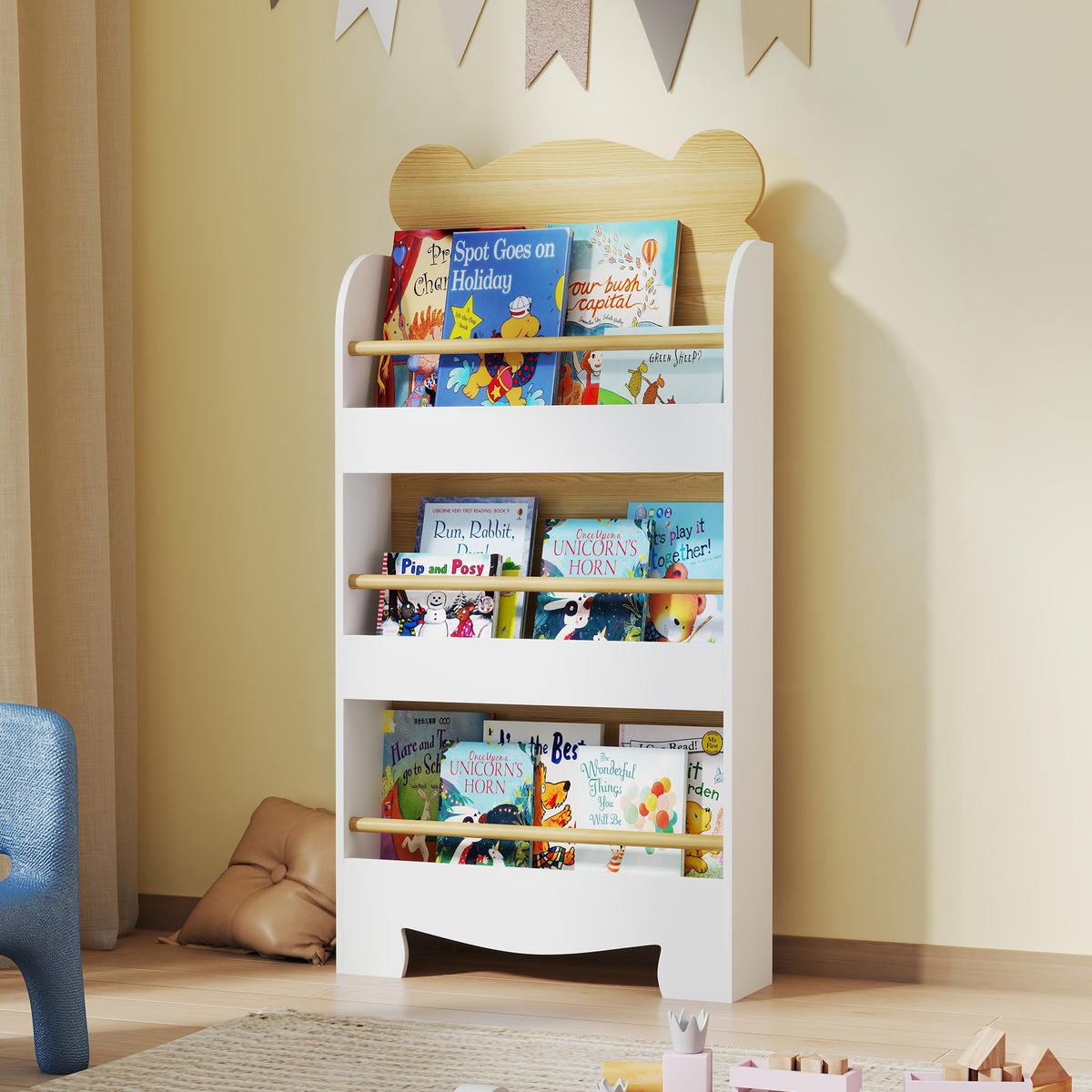 BÜCHERREGAL für Kinder Kinderregal mit 3 Ablagen Aufbewahrungsregal aus Holz - Braun, Holzwerkstoff (15/110/55cm) - AIYAPLAY
