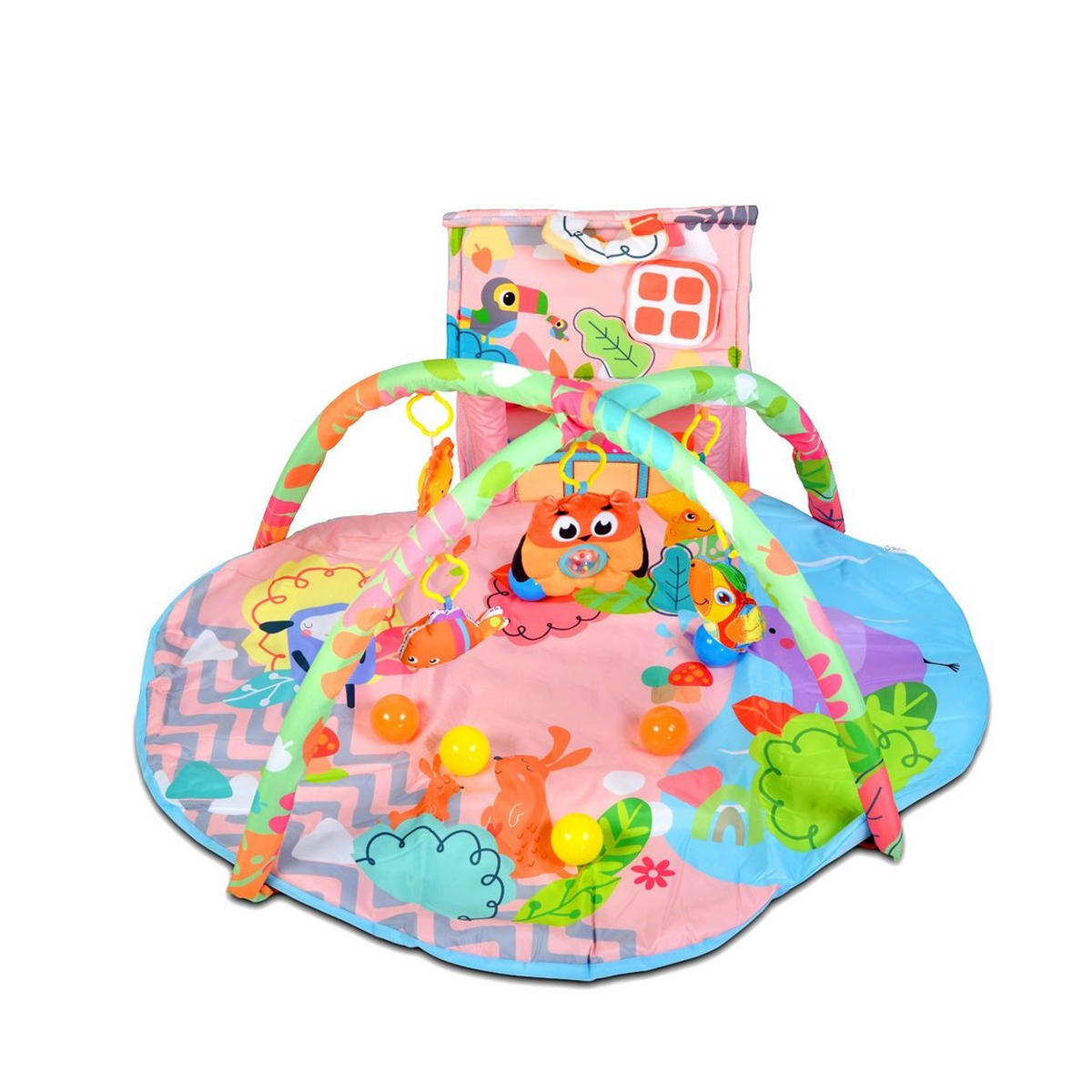 SPIELBOGEN Happy Farm pink Activity-Center, 30 Spielbälle, kleines Haus, 100% Polyester - Multicolor, Textil (85/48/90cm) - Moni
